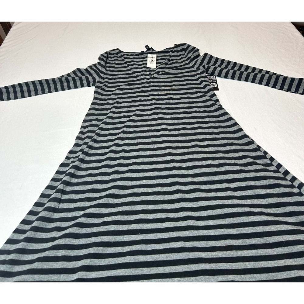 Express Womens XS Gray Black Striped V-Neck Long Sleeve A-Line Mini Dress NWT